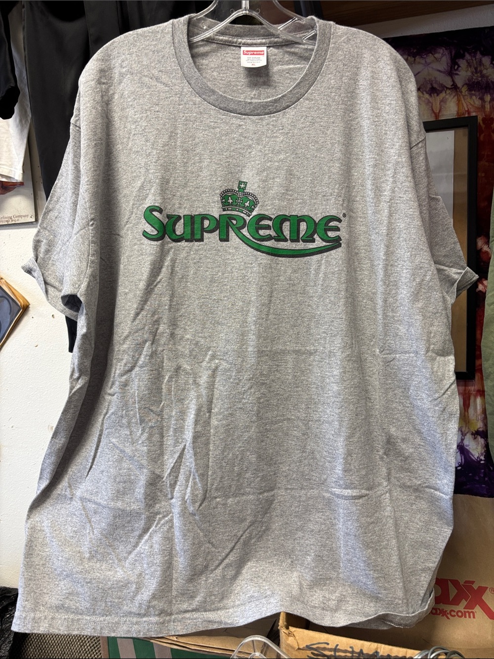 Supreme Gray Tee with Green Crowned Logo